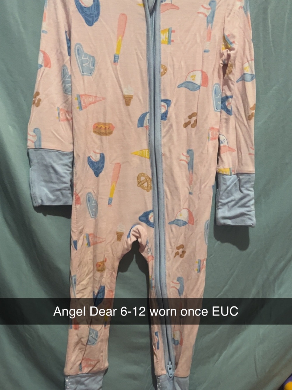 Angel Dear Bamboo One-Piece Fold over feet and hands Baby Romper with Blue Trim